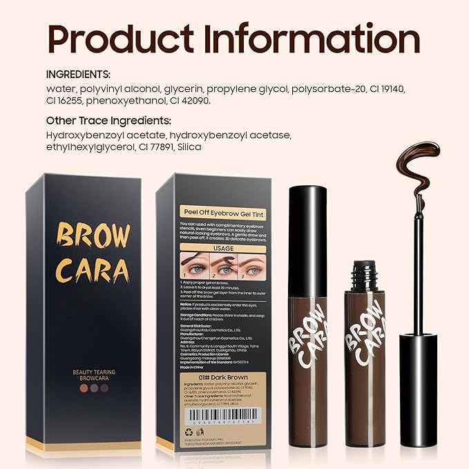 Eyebrow Gel - Peel Off Brow Gel Waterproof with Eyebrow Stencils, Transfer-Proof Eyebrow Tattoo for Girl Create Fuller & Defined Brows Makeup, No Smudge and Easy to Color, 1 Pack (Dark Brown)