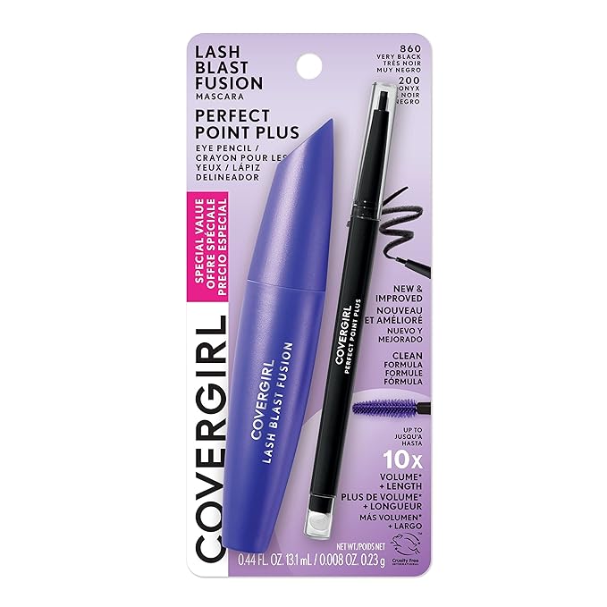 Covergirl Lash Blast Fusion Mascara, Very Black & Perfect Point Plus Eyeliner Pencil, Black Onyx (Pack of 1)