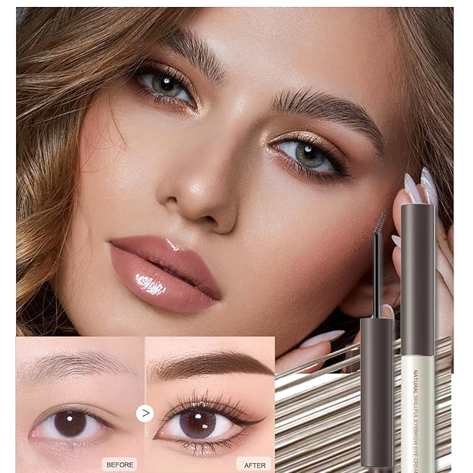 2 Pcs Tinted Eyebrow Cream,Ultra-Fine Brush Tinted Brow Gel Waterproof Long Wear Eye Brow Mascara Transfer-proof Natural Brow Makeup without Clumping, Dark Brown