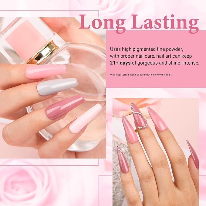 AZUREBEAUTY Dip Powder Nail Set, All Season 6 Colors Nude Pink Gray Dipping Powder Nail Starter Kit French Art Manicure DIY at Home Gifts for Women Girls, No Need Nail Lamp Cured