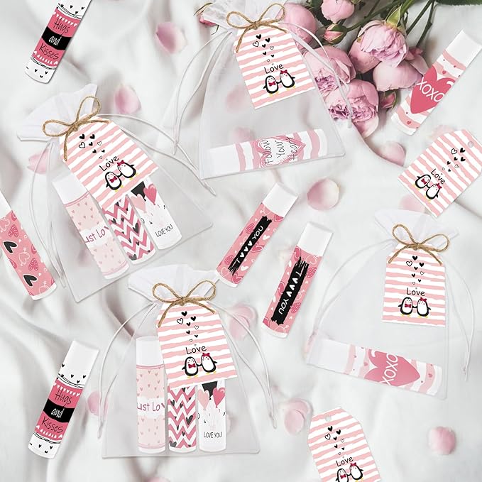 50 Pcs Valentine's Galentine's Day Gifts Lip Balms Bulk for Women Valentines day Lip Care Moisturizing Gift Favors Stuffers Birthday Party Supplies Decorations (pink heart)