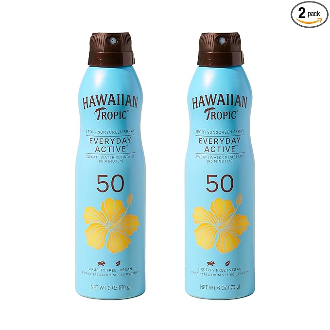 Hawaiian Tropic Everyday Active Spray Sunscreen SPF 50 | Body Sunscreen Spray SPF 50, Sunblock, Oxybenzone Free, 6oz each Twin Pack