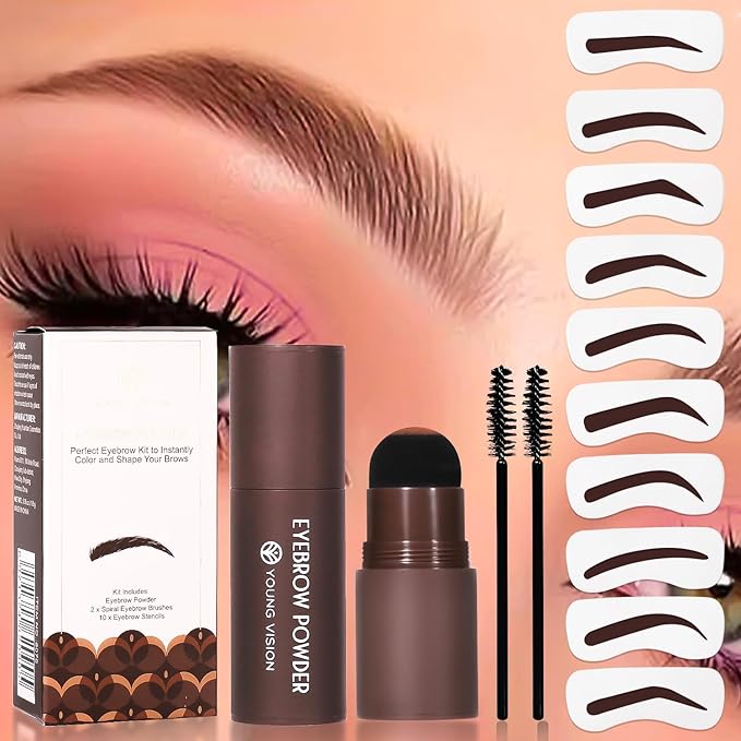 YOUNG VISION Eyebrow Stamp Color Set, Eyebrow Colors Shaping Kit, Long-Lasting Eyebrow Pomade for Women Girl, Cruelty-Free plantillas para la cejas (dark brown)