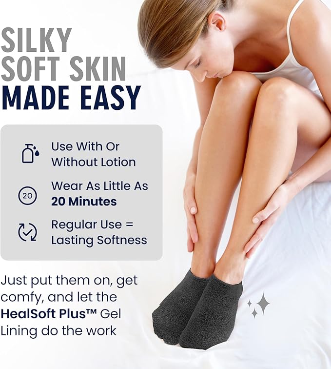Dr. Frederick’s Original Moisturizing Gel Socks for Men & Women – Dry Feet & Cracked Heel Treatment – Full Foot Gel Lining With Mango Butter, Shea Butter, Jojoba & Coconut Oil (Large - Obsidian Oasis)