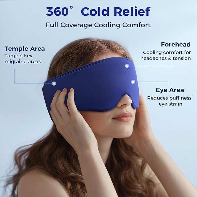 2 Pack Cooling Gel Eye Mask - Puffy Eyes, Dark Circles, Migraine Relief, FSA Eligible, FACEMOON Reusable Sleep Mask for Ice Cold Compress, Long Lasting Comfort for Eye Care, Self Care(Black,Blue)