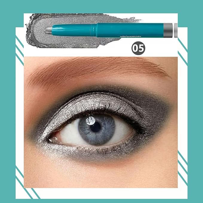Gray Black Eyeshadow Stick, Cream Shimmer Glitter Eye Brightener Stick Waterproof Long Lasting Smooth Eyeliner Pencil Highlighter Makeup # 05