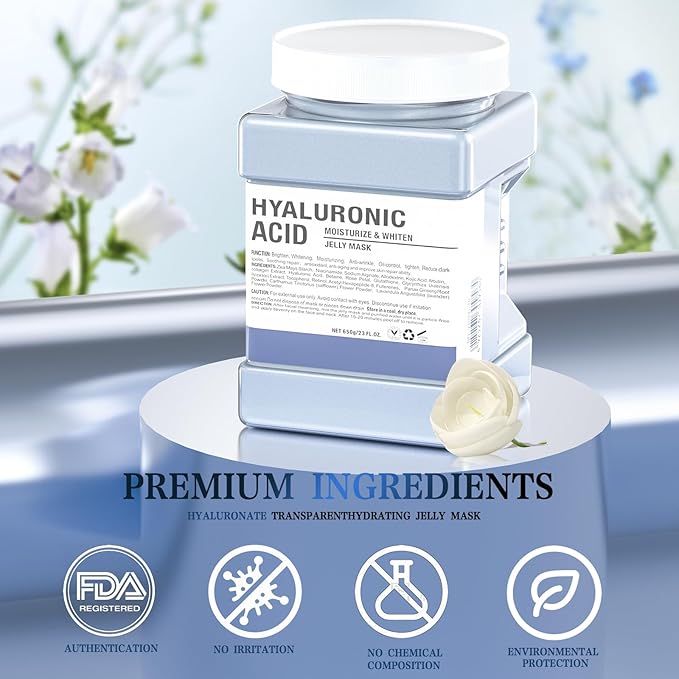 Jelly Face Mask,Hyalorunic Acid Jelly Mask Powder for Facials, Moisturizing& Hydrating Jelly Mask Powder, Professional Peel Off Hydro Jelly Mask With Bowl Set Jelly Mask DIY Spa 23 Fl Oz