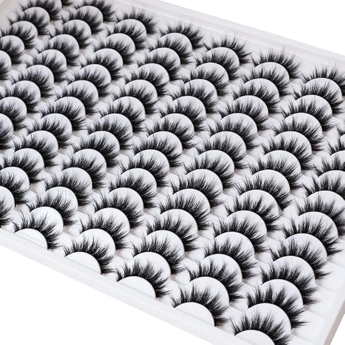 Azenlo False Eyelashes 48 Pairs Faux Mink Lashes 12-16mm Wispy Lashes 3D Fluffy Cat Eye Lashes Pack Bulk Wholesale Strip Lashes(style 48-035)