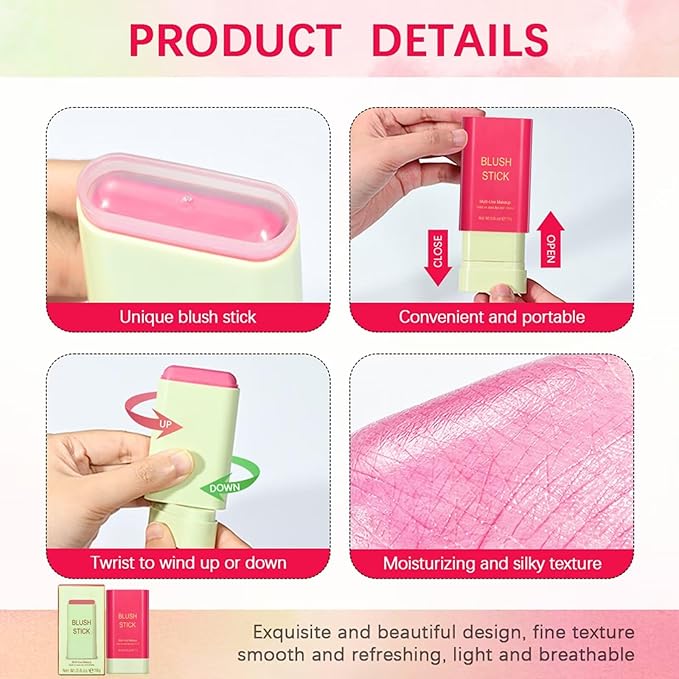 Multi-Use Makeup Blush Stick,Beauty Solid Moisturizer,Waterproof Natural Nude Makeup,Tinted Solid Moisturizer Stick for Eyes Lips Cheek(1#shy pink)
