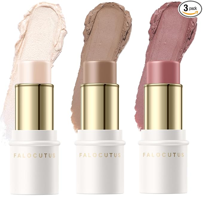 FALOCUTUS 3 Pcs Contour Stick Set,Cream Blush & Highlighter Bronzer Pen,Long Lasting & Smooth Natural Face Contouring.LIGHT-WARM