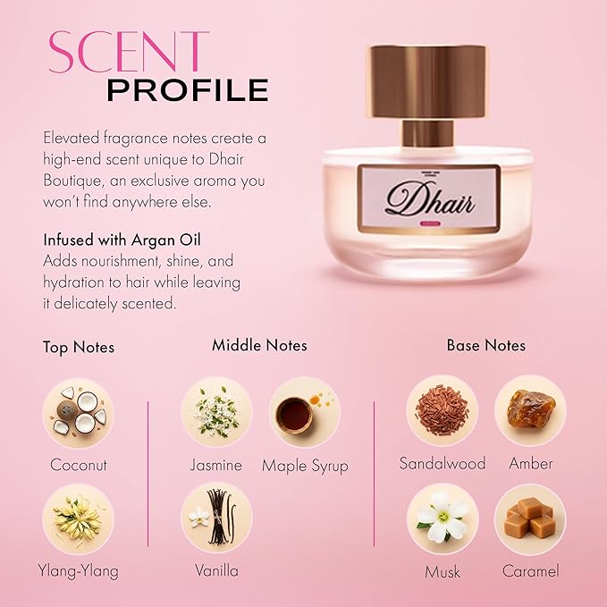 Dhair Hair Perfume for Women, Vanilla Perfume Long Lasting Argan Oil Fragrance Mist, Vanilla Coconut,Ylang Ylang, Jasmine Scent, Made in France, Nourishing Hair & Body Spray,Gift for Women,1.7 Fl Oz