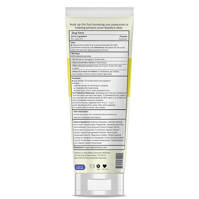 Hello Bello Baby Mineral SPF 50 Sunscreen Lotion with Broad Spectrum UVA + UVB Protection, Water Resistant and Reef Friendly Sun Protection for Babies and Kids, 3 fl oz (Pack of 1)