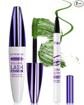 Green Mascara Liquid Eyeliner Set, Update Longlasting Waterproof Color Eye Liner Pen, 5D Silk Fiber Colored Mascara Volume and Length,St. Patrick's Day Party Stage Makeup Gift Kit for Women Girl-06