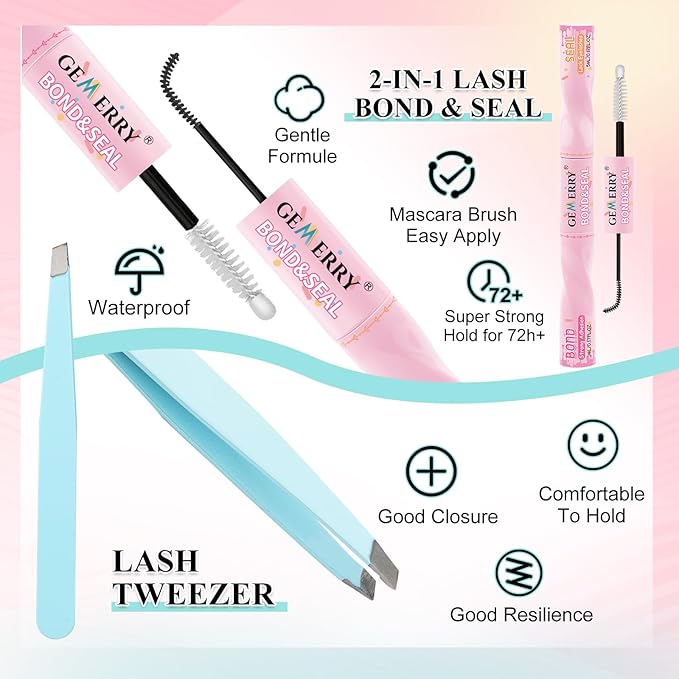 GEMERRY 4-in-1 Eyelash Extension Kit Spikes Clusters and 2 Styles Bottom Lashes 60D/80D/100D/200D Cluster Eyelash Extensions with Bond and Seal and Tweezers(8-16mm)