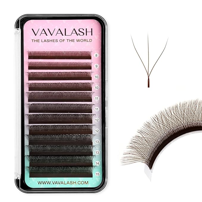 VAVALASH Brown W-shaped Eyelash Extension Brown 3D Premade Fans 0.07 C Curl Volume Lash Extensions W Lashes(Brown-W-3D-0.07-C-8-15mm）
