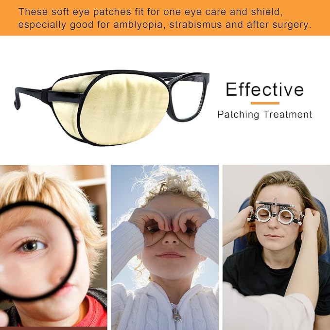 eZAKKA Eye Patches for Adults Kids, Eye Patch for Glasses, Medical Soft Eye Patch for Lazy Eye Amblyopia Strabismus and After Surgery(Light Yellow + Light Gray)