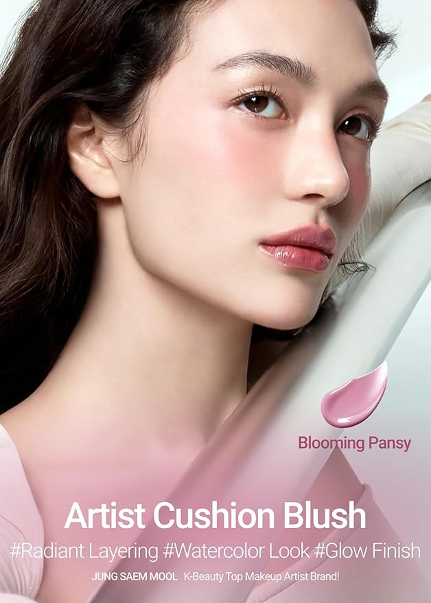 JUNG SAEM MOOL Artist Cushion Blush | Easy to Blend with Puff, Buildable Liquid Blush for Cheeks with a Natural & Dewy Finish, Korean Makeup (Dewy | Blooming Pansy)