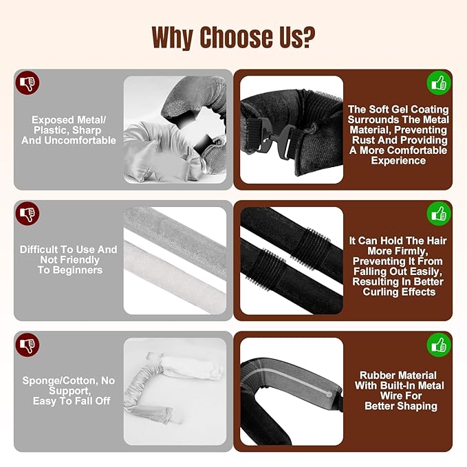 TULOBI 3 Pcs Heatless Curls Overnight - Upgraded Velvet Heatless Curls with Velcro Fastener, Overnight Jumbo Blowout Rods, Hair Curlers to Sleep in for Fine/Thick/Long Hair (Brown)