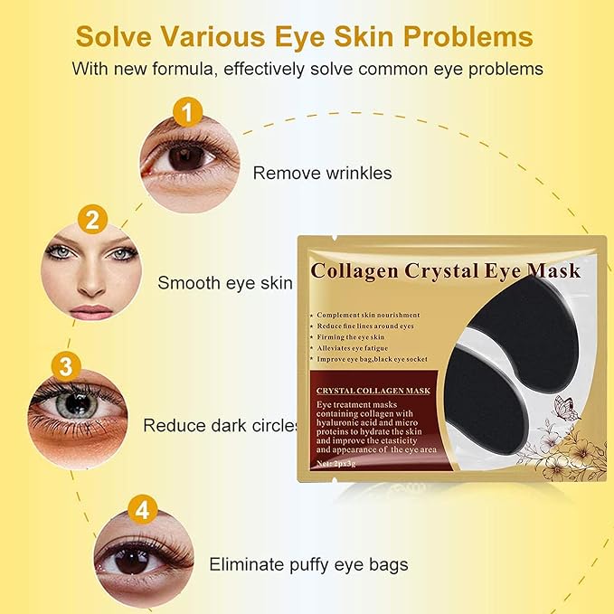 Lip Mask & Eye Mask - 30PCS Under Eye Patches Skincare for Puffy Eyes Bags Reducing Dark Circles,Collagen Hydrating Moisturizing Smoothing Gel Pads for Fade Fine Lines Anti-Aging Wrinkles Black