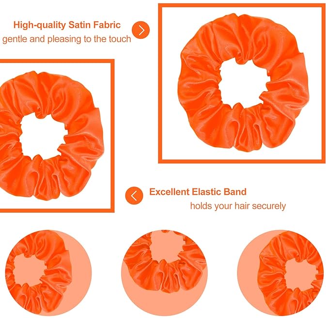 Silk Satin Scrunchies for Women Girls 12 PCS Orange Hair Scrunchies Silk Satin Hair Ties for Thick Hair Bulk Hair Ties Hair Accessories