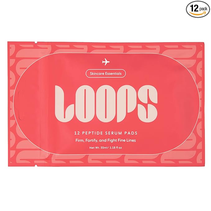 LOOPS Peptide Serum Korean Skincare - Firm, Fortify, Fight Fine Lines - Anti-Wrinkle & Moisturizing - Pre-soaked Veocell Embo Pad - Peptide Complex to Rejuvenate and Prejuvenate Face - Pack of 12