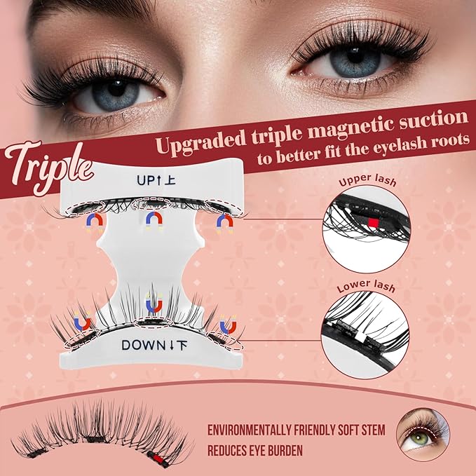 Higu clace Magnetic Eyelashes with Applicator Soft Magnetic Lashes Natural Look Wispy Magnet Lashes Easy to Wear and Remove （DJCX-H04）