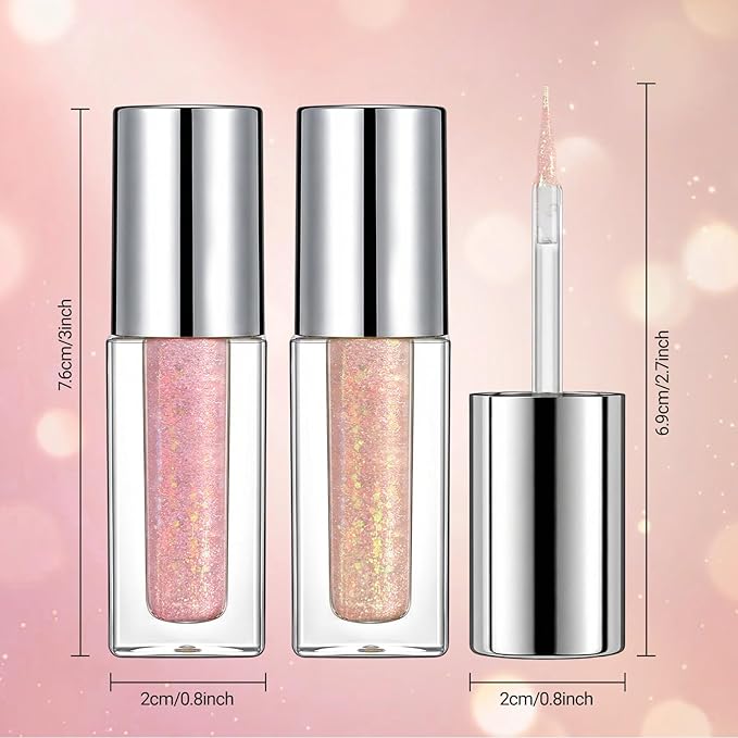 Erinde Liquid Glitter Eyeshadow Eyeliner, Korean Makeup Bling Under Eye Shadow, Shimmer Metallic, Lightweight Waterproof Long Wearing, Loose Glue for Sparkly Crystals Eye Makeup, Golden Pink Sequins