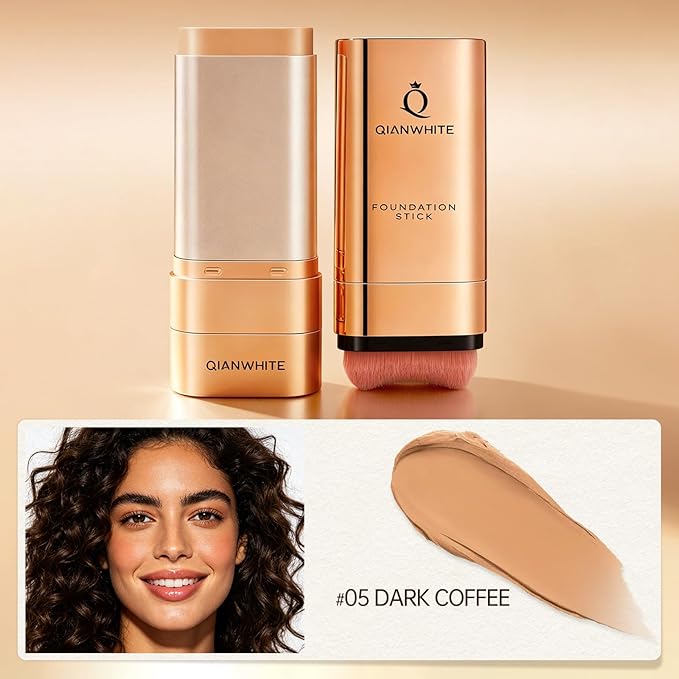 Korean Foundation Stick Foundation for Mature Skin Tint, Buildable Light to Full Coverage Foundation Makeup Concealer, Dual-Ended with Brush for All Skin - Natural Dewy Finish (DARK COFFEE)