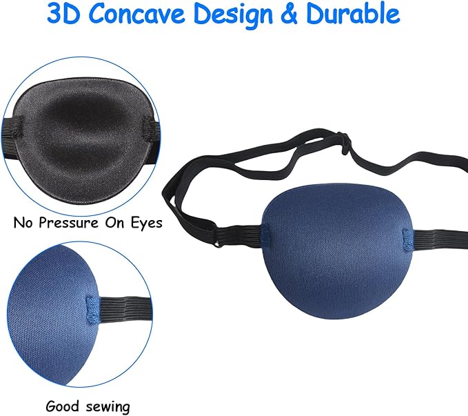 6pcs Eye Patches,Comfortable Adjustable Medical Eyepatch for Right or Left,Soft Lazy Eye Path for Pirate Costume Black,Blue,Red,Brown,Gray
