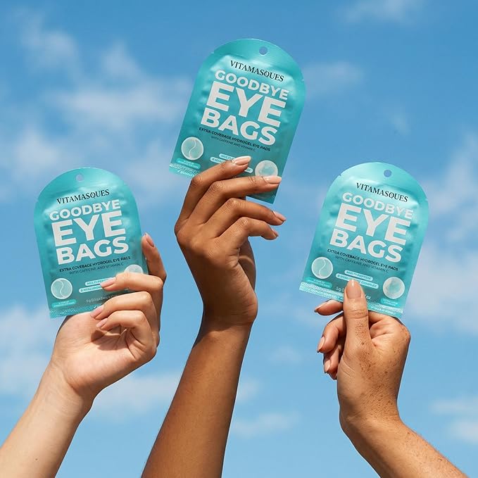 Vitamasques Goodbye Eye Bags XL Under Eye Patches - Caffeine Collagen Eye Mask for Dark Circles & Puffiness, Brightening Korean Eye Patches - 3 Pairs Hydrating Ultra cooling Hydrogel Pads