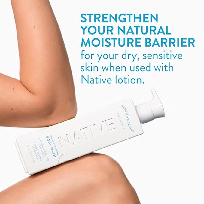 Native Sensitive Series Hypoallergenic Fragrance Free 24-Hour Hydrating Body Wash with Ceramides for Sensitive Skin - Bare Vanilla - 18 fl oz - Pack of 2