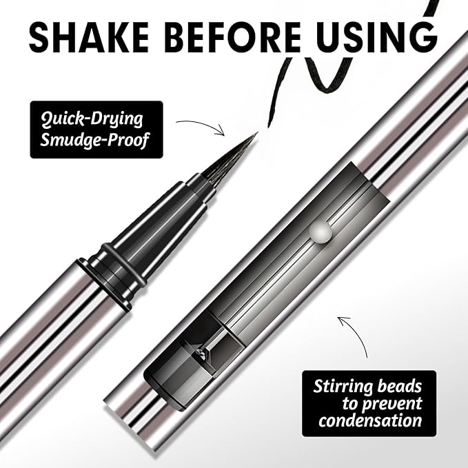 Liquid Eyeliner Waterproof – Intense Black, Ultra Fine Tip, Smudge & Smear Proof, Long Lasting, Easy to Apply for Winged Liner & Precise Lines, Beginner Friendly, 0.6ml