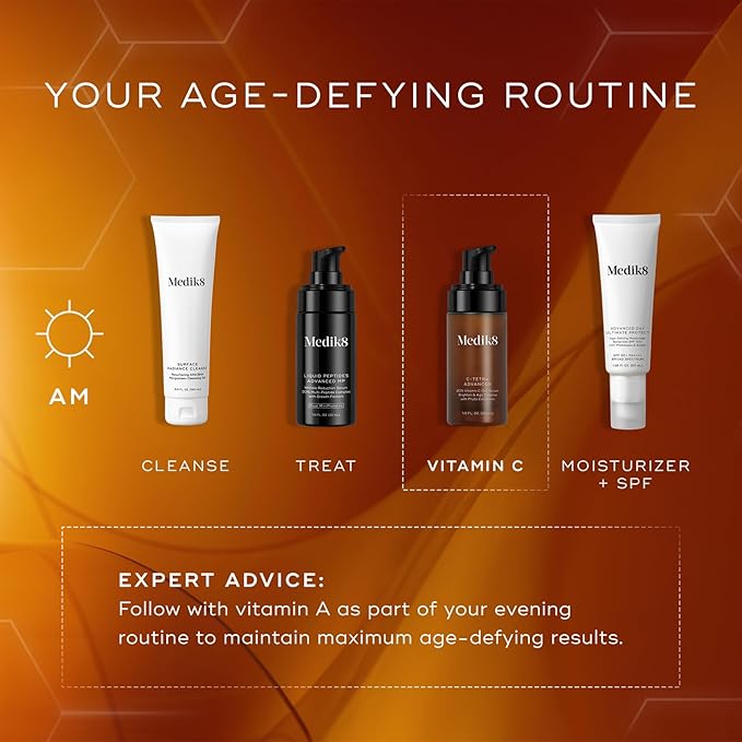 Medik8 C-Tetra Advanced - Vitamin C Serum Smooths Fine Lines and Wrinkles - Face Serum with Hyaluronic Acid - Vegan and Gluten Free - 1.0 oz.