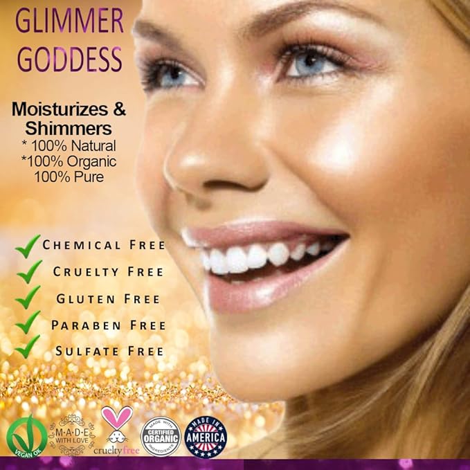 GLIMMER GODDESS Organic Bronzer Body Lotion - Sexy Level 2 Bronze Body Shimmer, 8 oz