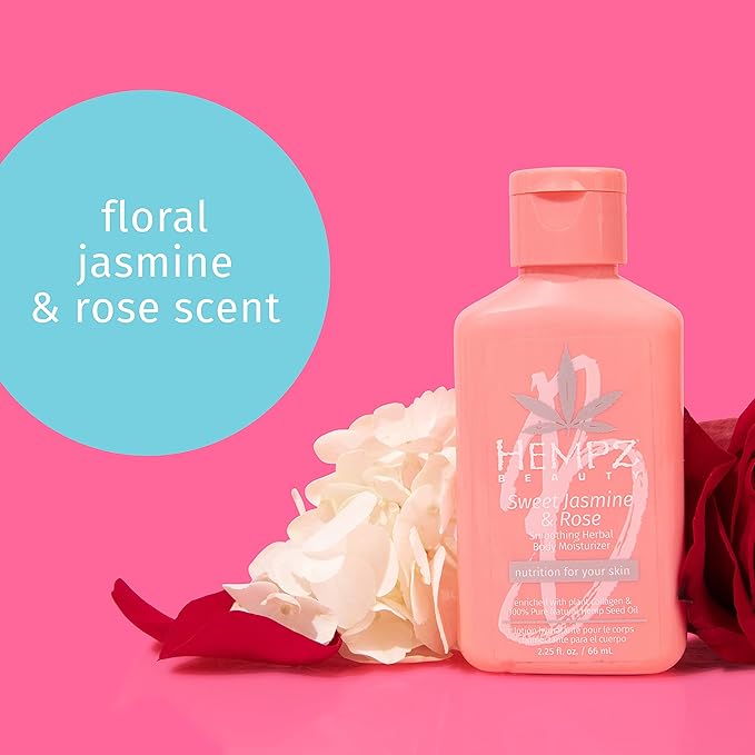 Hempz Mini Collagen-Infused Jasmine & Rose Body Moisturizer, 2.25 oz - Paraben-Free, Vegan, Cruelty-Free (Pack of 2)