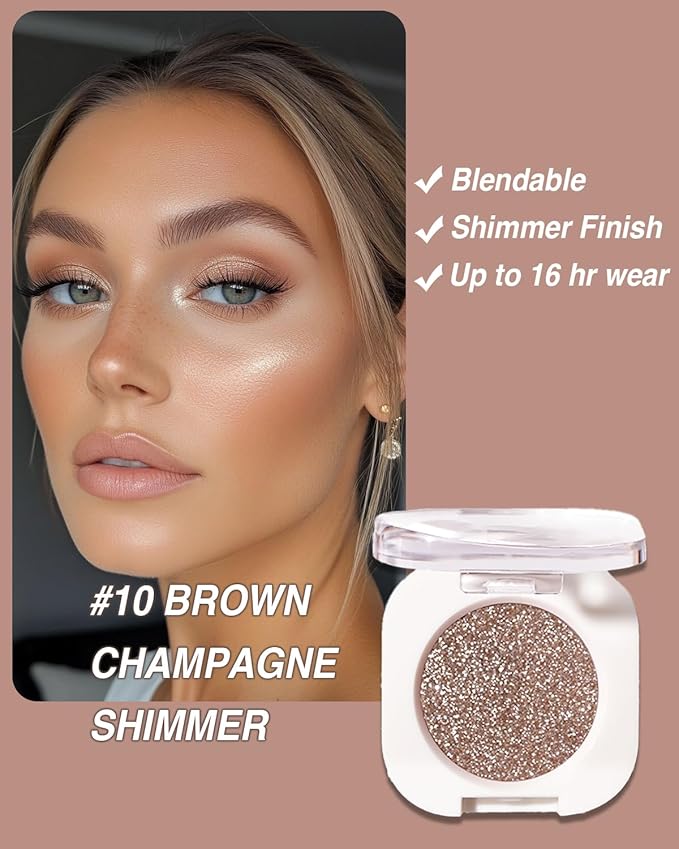 Glitter Eyeshadow Single, Ultra-Fine Sparkling Diamond Shimmer, Luminous Wet Look Effect, Long-Lasting Crease-Proof & Buildable Eye Shadow Topper, Brown Champagne