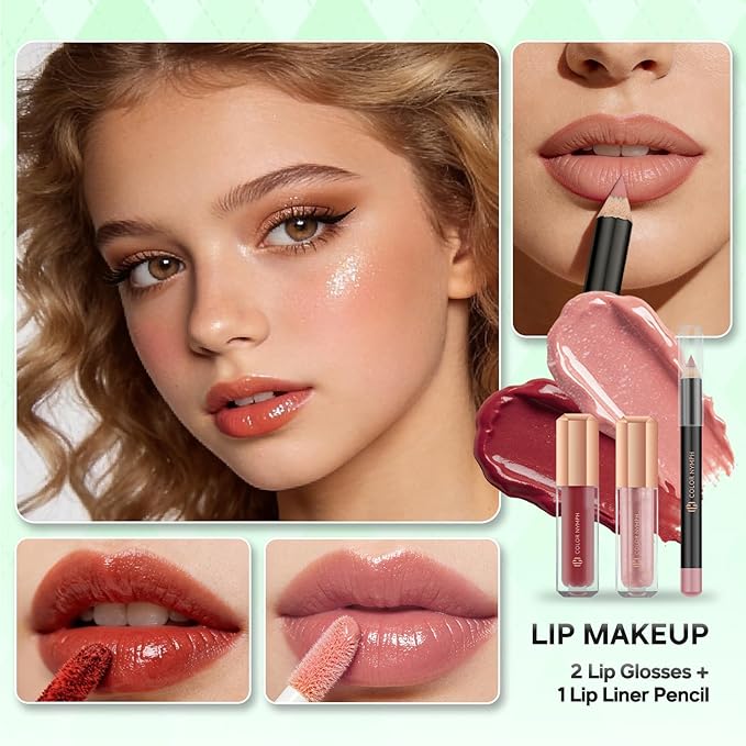 Color Nymph Beginner Makeup Kits For Teens With Train Case Included Full Makeup Kit Eyeshadow Palette Blushes Bronzer Highlighter Lipstick Brushes Mirror (Green)