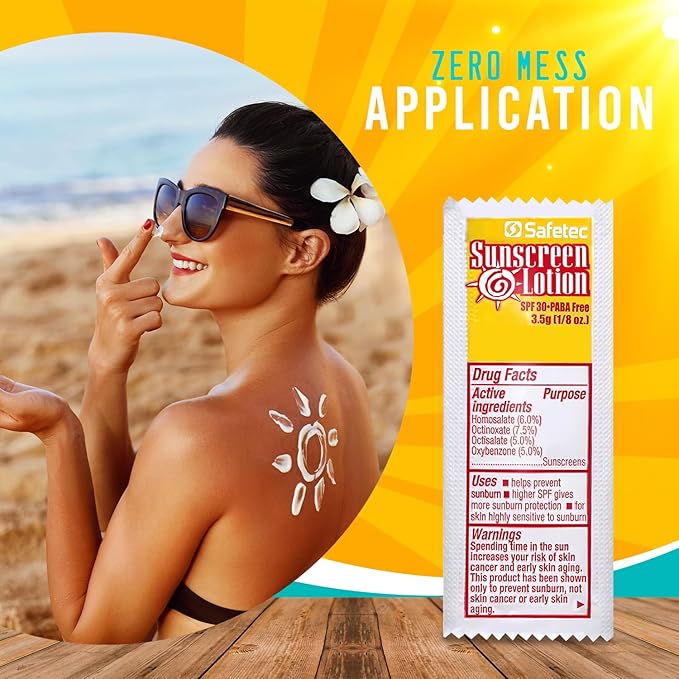 Sunscreen Lotion, SPF30 Protection and PABA Free, Individual Sunscreen Packets (Pack of 50) – Travel Size Sun Screen for Outdoors, Bundled with reclosable Homesphere bag (50)