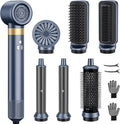 6-in-1 Hot Air Styler & Blow Dryer Brush, Ionic Hair Dryer Volumizer, Multi-Function with Interchangeable Attachments for Curling, Straightening & Fast Drying, Ideal Gift for Women(Gemstone Blue)