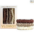 VLOMOT 3 Pcs Set 100% Pure Mulberry Silk Hair Scrunchies Hair Ties with 3 Chic Colors Everyday Skinny Scrunchies Silk Ponytail Holders Hair Care No Damage (Chocolate)
