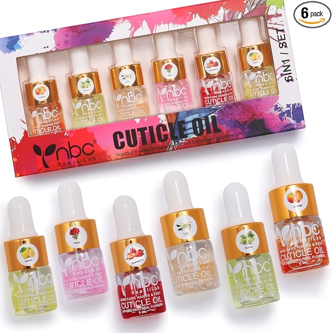 Cuticle Oil Set - 6pcs with Flowers, Vitamin E for Nail Repair & Strengthening