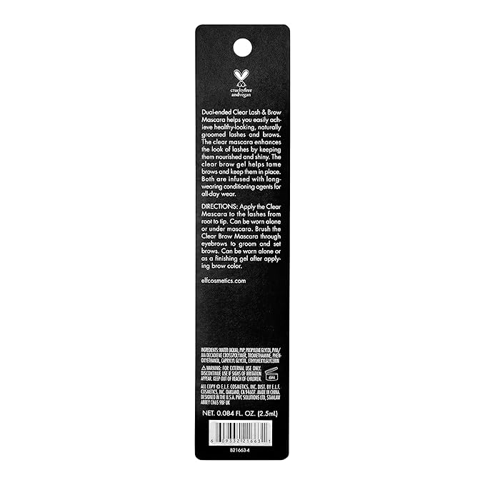 e.l.f. Clear Brow & Lash Mascara, Dual-Sided Brushable Clear Gel For Groomed Brows & Eyelashes, Long-Wear Conditioning Formula, Vegan & Cruelty-Free