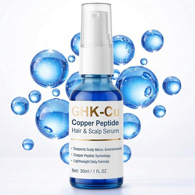 GHK-Cu Copper Peptide Hair Serum, Advanced Formula for Thicker Looking Hair and Scalp Vitality, Strengthening GHK Cu Peptides Complex for Men and Women, Non-Greasy, 1 Fl Oz