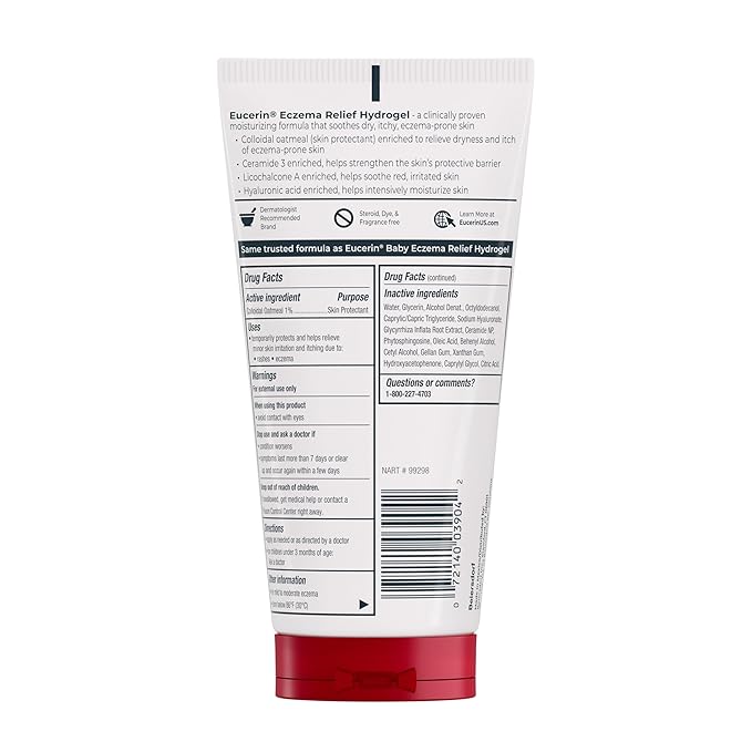 Eucerin Eczema Relief Hydrogel for Dry, Itchy, Eczema-Prone Skin, Fragrance Free and Steroid Free Body Moisturizer for Dry Skin, 5 Fl Oz Tube