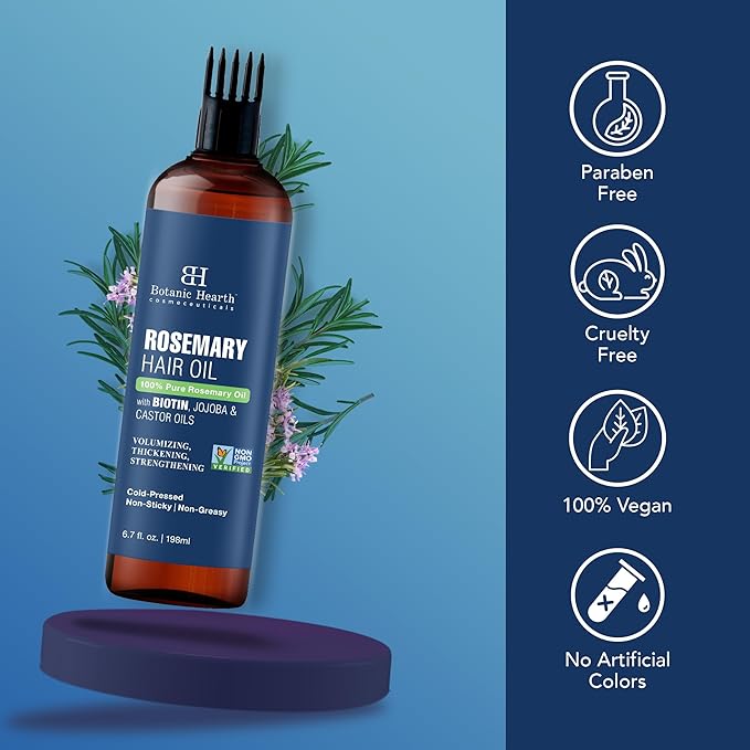 Botanic Hearth Hair Oil for Hair Growth | Rosemary Oil for Hair Growth with Biotin, Castor & Jojoba | Hair Relaxers & Dry Scalp Treatment | Color Safe | All Hair Types | Set of 2 (6.7 Fl Oz)
