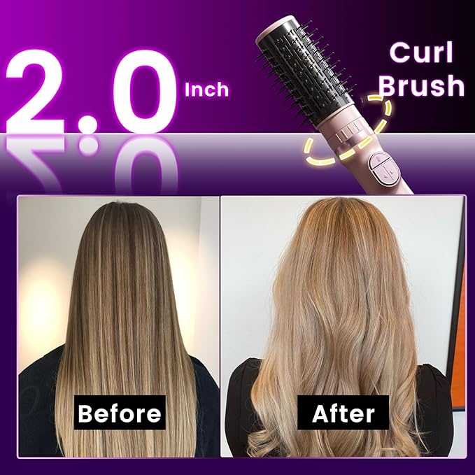 Blow Dryer Brush, 3-in-1 Rotating Hair Dryer Brush with 3 Heads for Drying Styling Volumizing Curling Sleeking in One Step for Long Hair, 3 Temperatures, Negative Ionen, Ceramic Coating, Pink