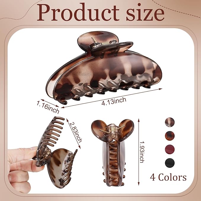 4 Pack Large Acrylic Claw Clips, Cute Hair Clips Strong Hold Hair Claw Barrettes for Thick Thin Hair