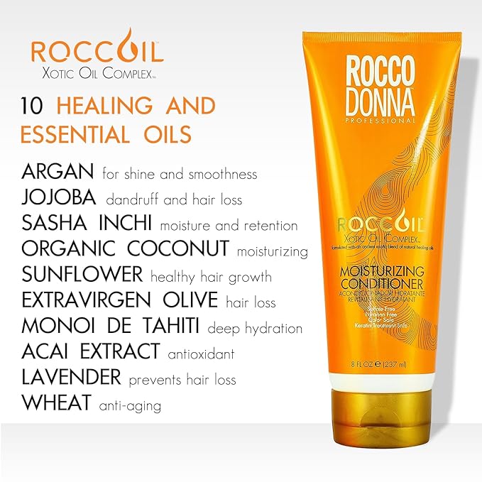 Rocco Donna Sulfate Free Moisturizing Conditioner, Intense Hydration, Smoothing and Shine for Color Treated Hair, with Xotic Oil Complex & Argan Oil, Paraben-free, Keratin Treatment Safe, 8 oz