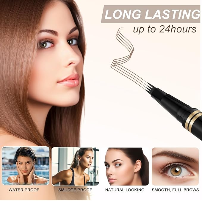 Eyebrow Pen,2-in-1 Waterproof Eyebrow Pencil with 4 Tip Microblading Brow Pen and Ultra-Precise Brow Pencil,with Dual-ended Eyebrow Brush,Eyebrow Makeup for Natural Looking - Brown
