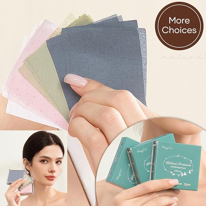 Blotting Papers for Face with Mirror and Puff, 100 Count Bamboo Charcoal Oil Blotting Sheets for Oily Skin, Portable Compact for Purse, Travel, and On-the-Go Touch-Ups